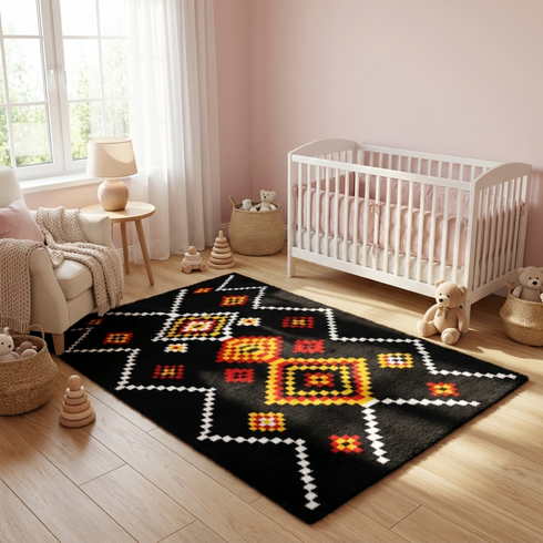 Authentic Handmade Moroccan Rug – Flatweave Wool Rug with Geometric Tribal Design for Boho Living Room Decor