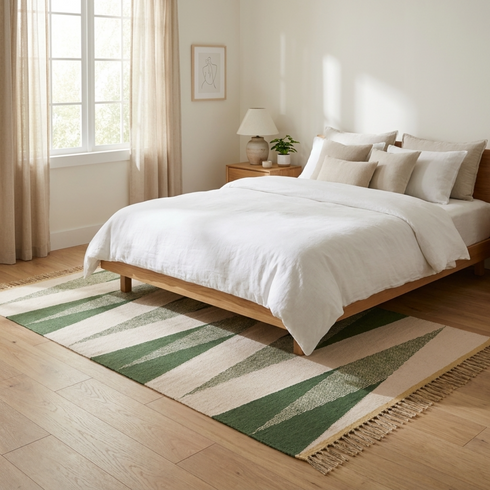 Authentic Moroccan Kilim Rug – Handwoven Flat Weave Natural Wool Rug with Modern Geometric Pattern