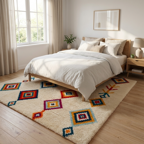 Moroccan Kilim Rug – Multicolor Flatweave Diamond Wool Area Rug