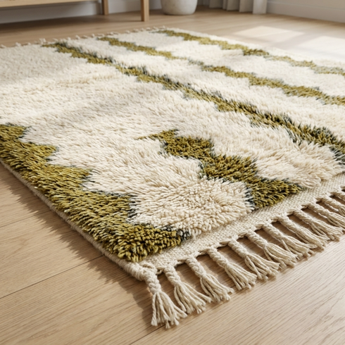 Authentic Handmade Azilal Rug – High Pile Natural Wool Moroccan Area Rug for Boho Living Room Decor
