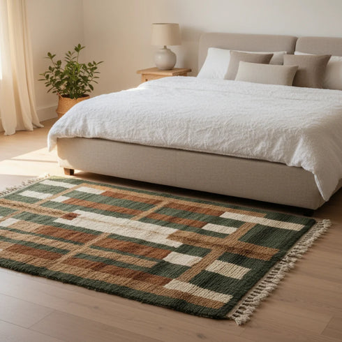 Beni Ourain Rug – Green Geometric Wool Area Rug