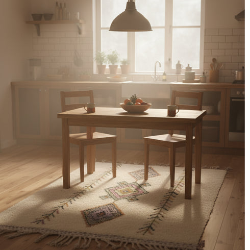 Handmade Moroccan Rug - Ivory Wool Carpet For Living Room Area