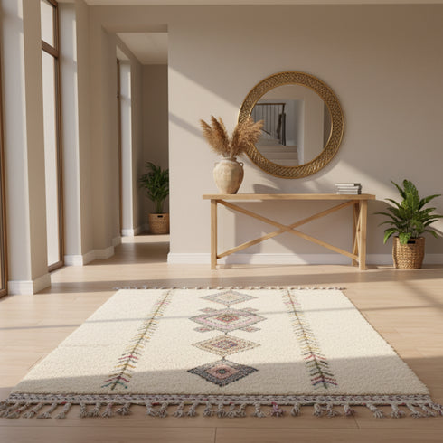 Handmade Moroccan Rug - Ivory Wool Carpet For Living Room Area