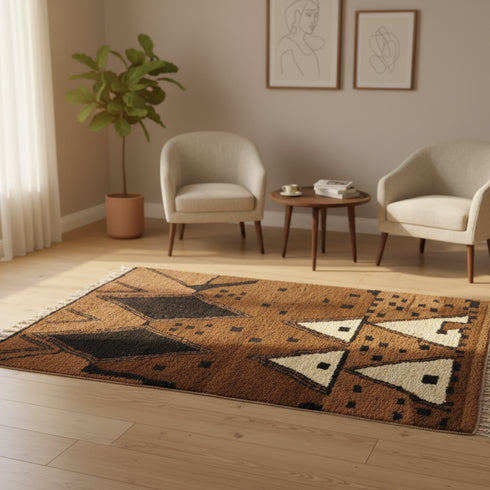 Vintage Moroccan Rug - Brown and Black Tribal Design