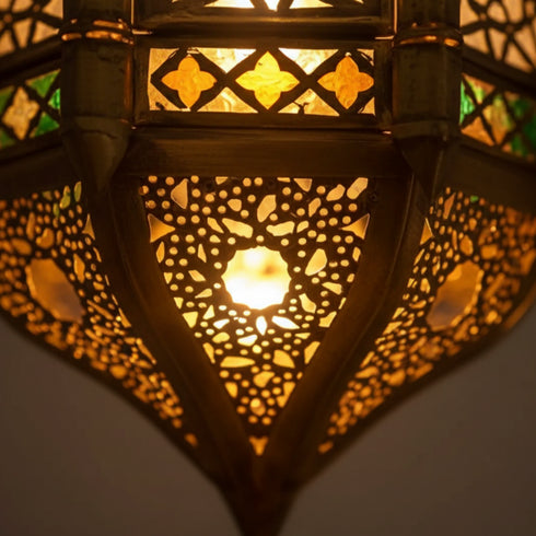 Moroccan Lamp with Colored Glass – Hanging Pendant Light (pl-2017)