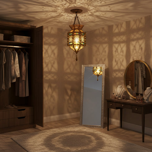 Moroccan Lamp with Colored Glass – Hanging Pendant Light (pl-2017)