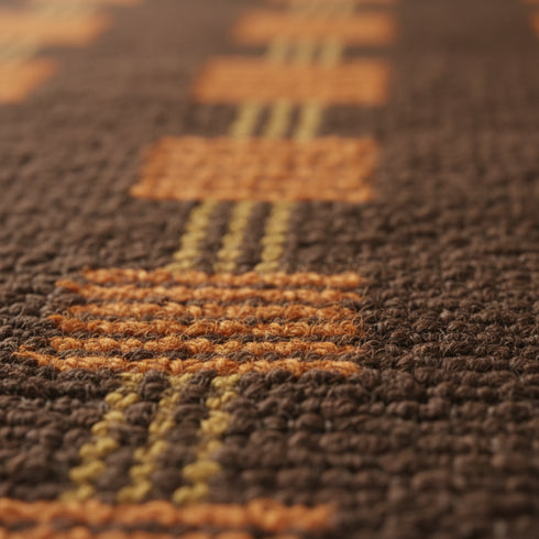 Brown Moroccan Wool Rug – Vertical Orange Geometric Square Pattern