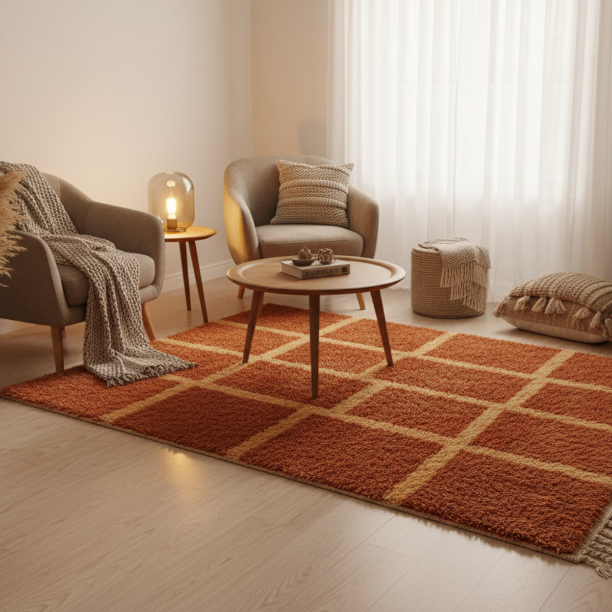 Beni Ourain Rug – Terracotta Plush Geometric Wool Rug – King Of Handmade