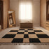 Moroccan Checker Wool Rug - Black Beige Geometric Berber Carpet