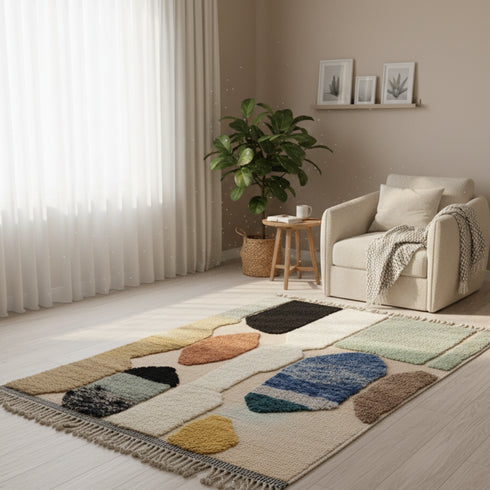 Modern Berber Moroccan Rug – Luxury Beni Ourain Colorful Style Rug