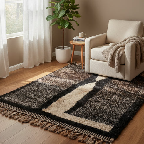 Bold Black Moroccan Rug – Handmade Dark Berber Carpet