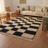 Moroccan Checker Wool Rug - Black Beige Geometric Berber Carpet