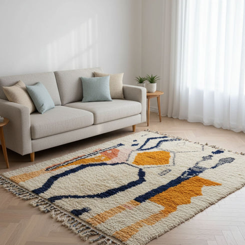 White and Orange Moroccan rug – Luxury Authentic Moroccan rug