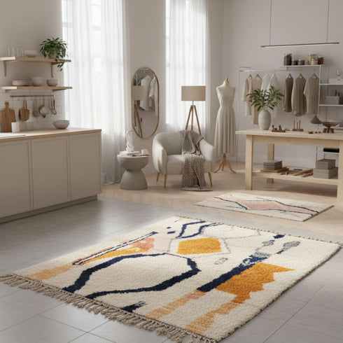White and Orange Moroccan rug – Luxury Authentic Moroccan rug