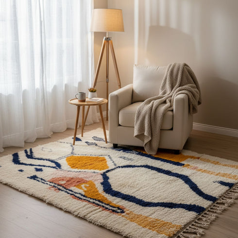 White and Orange Moroccan rug – Luxury Authentic Moroccan rug