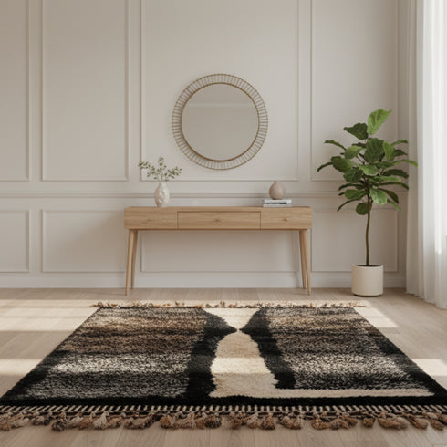 Bold Black Moroccan Rug – Handmade Dark Berber Carpet