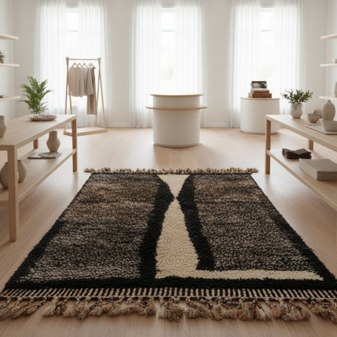 Bold Black Moroccan Rug – Handmade Dark Berber Carpet