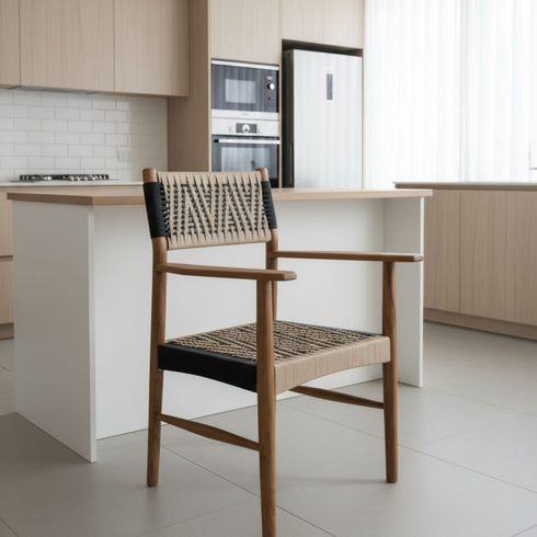 Handmade Moroccan Walnut Wood Bar Stool with Backrest