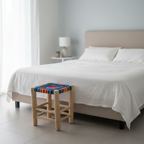 Authentic Moroccan craftsmanship - Boho stool in colorful weaving