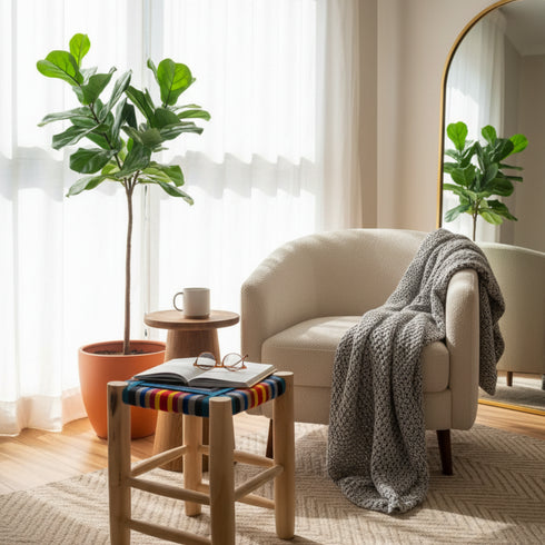 Authentic Moroccan craftsmanship - Boho stool in colorful weaving