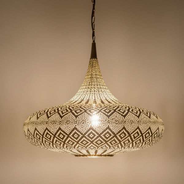 Moroccan Pendant Light – Perforated Brass Shadow-Casting Lamp