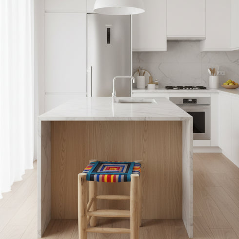 Authentic Moroccan craftsmanship - Boho stool in colorful weaving