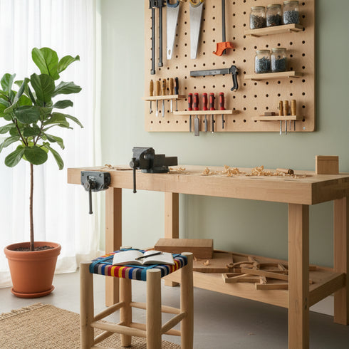 Authentic Moroccan craftsmanship - Boho stool in colorful weaving