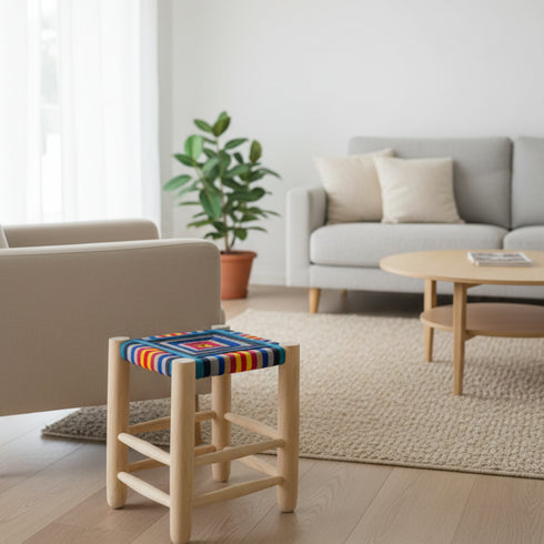 Authentic Moroccan craftsmanship - Boho stool in colorful weaving