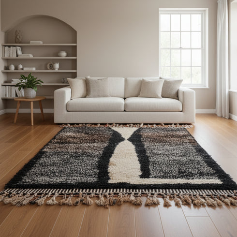 Bold Black Moroccan Rug – Handmade Dark Berber Carpet