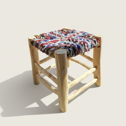 Authentic Moroccan craftsmanship - Moroccan Boucherouite Cord Stool