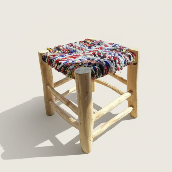 Authentic Moroccan craftsmanship - Moroccan Boucherouite Cord Stool