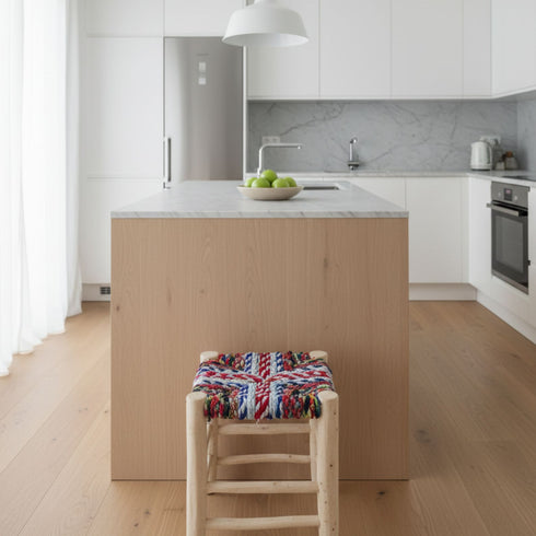 Authentic Moroccan craftsmanship - Moroccan Boucherouite Cord Stool