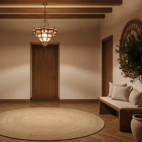 Handmade Moroccan Brass Pendant Lamp - Milky Glass Boho Light (pl-2018)