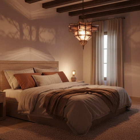 Handmade Moroccan Brass Pendant Lamp - Milky Glass Boho Light (pl-2018)