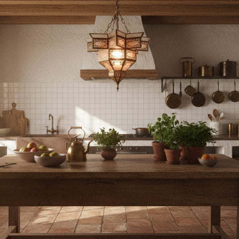 Handmade Moroccan Brass Pendant Lamp - Milky Glass Boho Light (pl-2018)