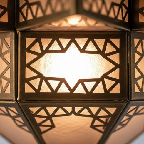 Handmade Moroccan Brass Pendant Lamp - Milky Glass Boho Light (pl-2018)