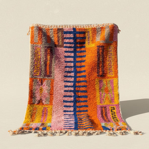 Boujaad Rug – Orange Plush Abstract Wool Area Rug