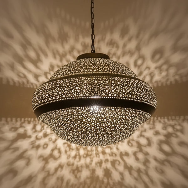 Moroccan Pendant Light – Filigree Brass Shadow-Casting Lamp