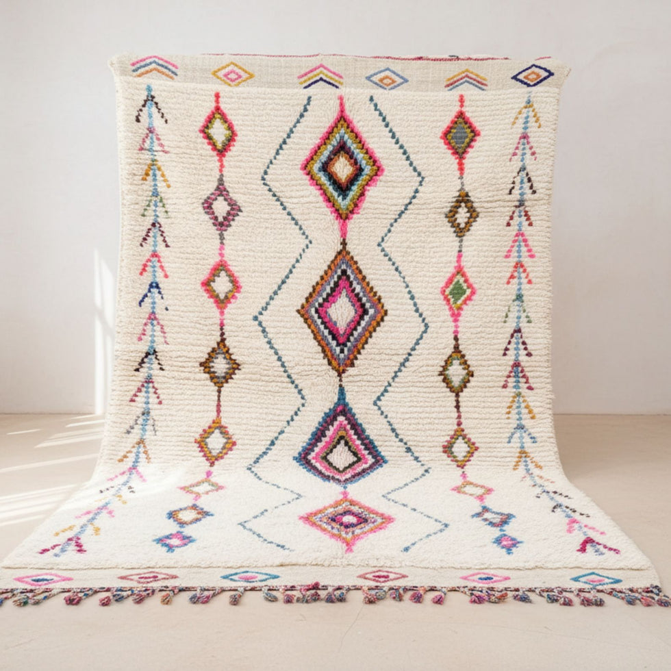 Moroccan Berber Rug – Multicolor Geometric Wool Area Rug