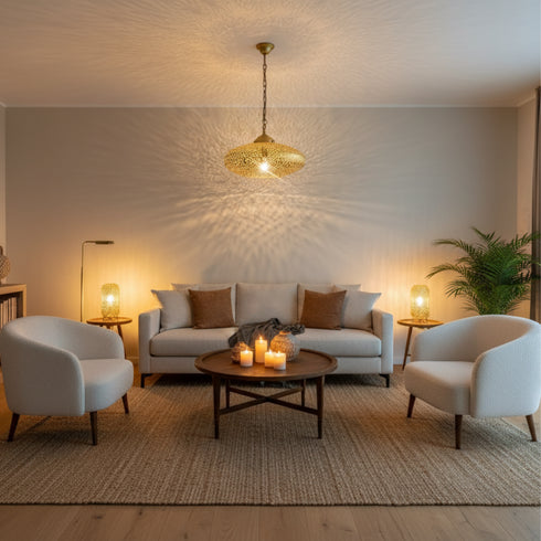 Floral Moroccan Brass Pendant Light - Handmade Shadow Lantern (pl-2024)