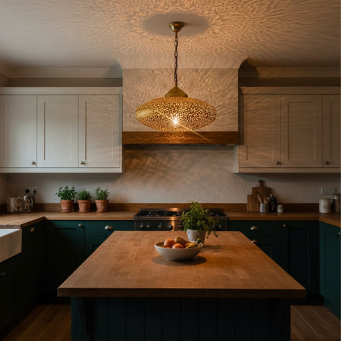 Floral Moroccan Brass Pendant Light - Handmade Shadow Lantern (pl-2024)