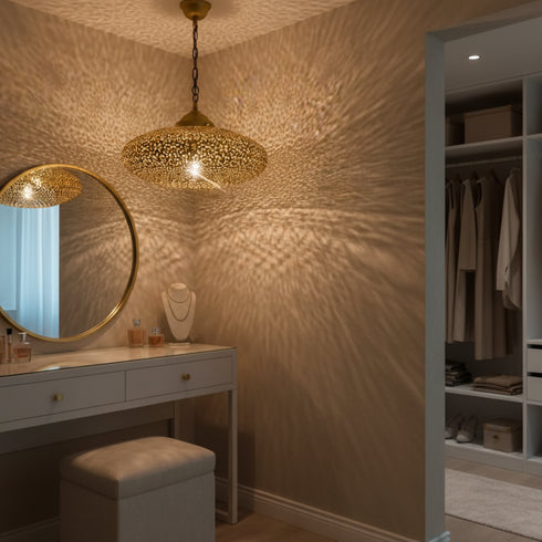 Floral Moroccan Brass Pendant Light - Handmade Shadow Lantern (pl-2024)