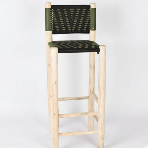 Wood Counter Stool with Backrest - Handmade Moroccan Bar Stool