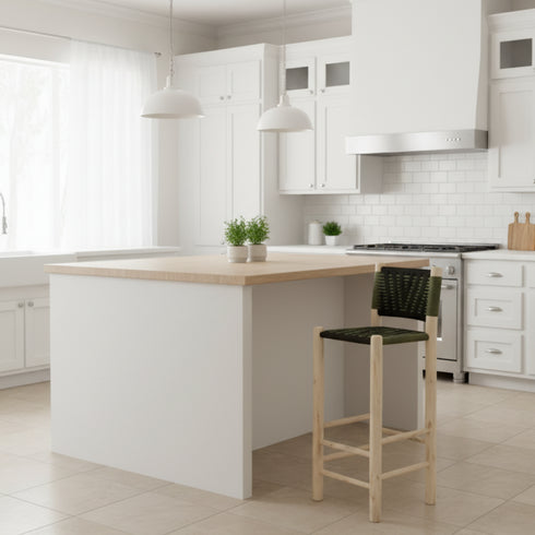 Wood Counter Stool with Backrest - Handmade Moroccan Bar Stool