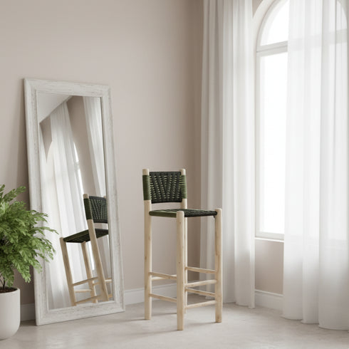 Wood Counter Stool with Backrest - Handmade Moroccan Bar Stool