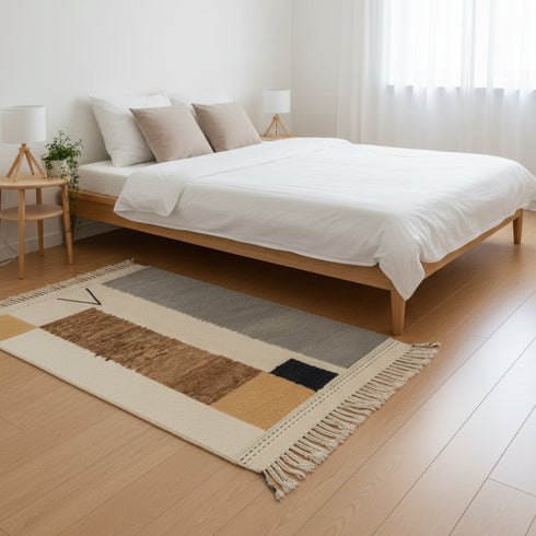 Moroccan Wool Rug – Cream & Brown Modern Boho Carpet