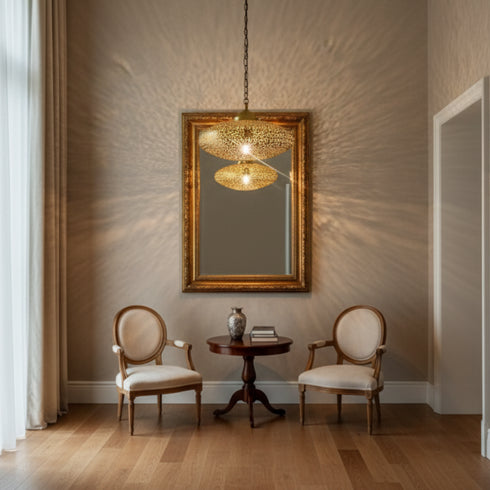 Floral Moroccan Brass Pendant Light - Handmade Shadow Lantern (pl-2024)