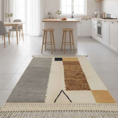 Moroccan Wool Rug – Cream & Brown Modern Boho Carpet