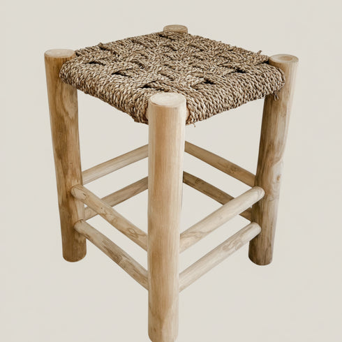 Handmade Moroccan Decor - Wooden and Sea Grass Stool