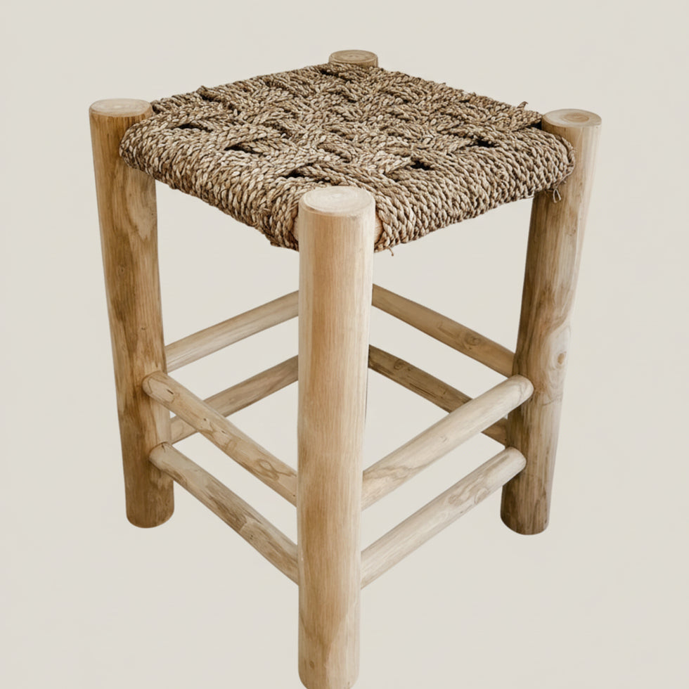 Handmade Natural Moroccan Folding Stool – Woven Rope Wood